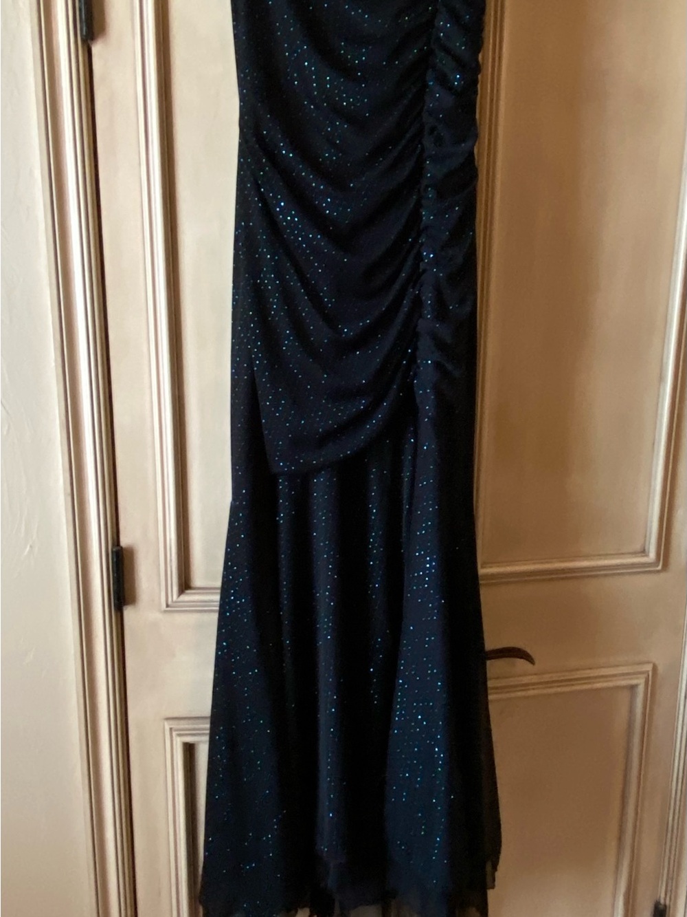 Vintage My Michelle Strapless Ruched Sparkle Evening Gown, size Juniors large